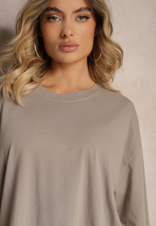 Renee - Beżowy T-shirt z Krótkim Rękawem z Bawełny Bavima. Kolor: beżowy. Materiał: bawełna. Długość rękawa: krótki rękaw. Długość: krótkie