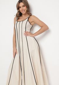 Born2be - Jasnobeżowa Rozkloszowana Sukienka z Wiskozą w Pionowe Paski Gonavirae. Kolor: beżowy. Materiał: wiskoza. Długość rękawa: na ramiączkach. Wzór: paski. Sezon: wiosna, lato. Styl: elegancki #4