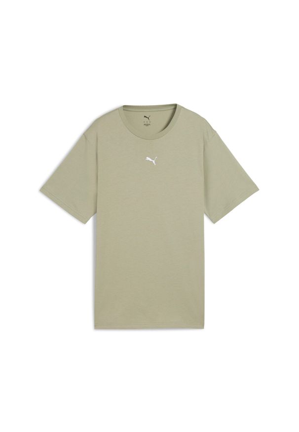 Puma - Damska koszulka o luźnym kroju ESS PUMA Lux Army Green. Kolor: zielony. Wzór: haft. Sport: fitness