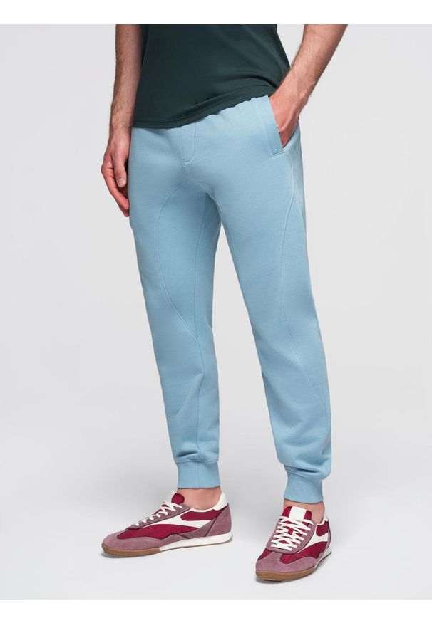 Ombre Clothing - Męskie spodnie dresowe typu jogger - niebieskie V7 - Rozmiar: XL. Okazja: na co dzień. Kolor: niebieski. Materiał: dresówka. Styl: casual