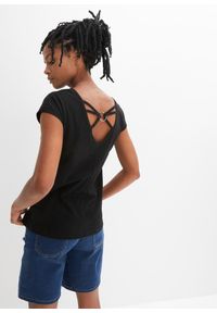 bonprix - T-shirt z czystej bawełny organicznej. Typ kołnierza: dekolt w serek. Kolor: czarny. Materiał: bawełna. Długość rękawa: krótki rękaw. Długość: krótkie. Styl: elegancki #1