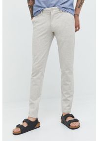 Only & Sons spodnie męskie kolor szary proste. Kolor: szary. Materiał: dzianina. Wzór: gładki