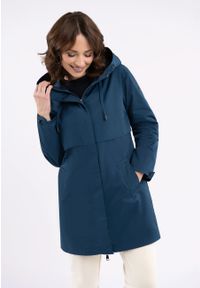 Volcano - Prosty, krótki płaszcz J-ANJA. Typ kołnierza: kaptur. Kolekcja: plus size. Kolor: turkusowy. Materiał: materiał. Długość: krótkie. Styl: klasyczny #1