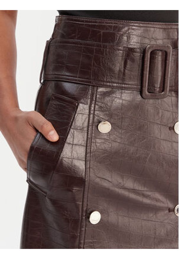 Morgan Spódnica z imitacji skóry 261-JADYNA Brązowy Slim Fit. Kolor: brązowy. Materiał: skóra