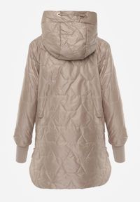 Renee - Brązowa Przejściowa Kurtka z Kapturem Pikowanymi Przeszyciami i Suwakami Kave. Okazja: na spacer. Typ kołnierza: kaptur. Kolor: brązowy. Materiał: poliester, jeans #3