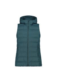 Kurtka bez rękawów z kapturem, zapinana na zamek dla kobiet CMP. Typ kołnierza: kaptur. Kolor: zielony. Długość rękawa: bez rękawów. Sezon: zima #1