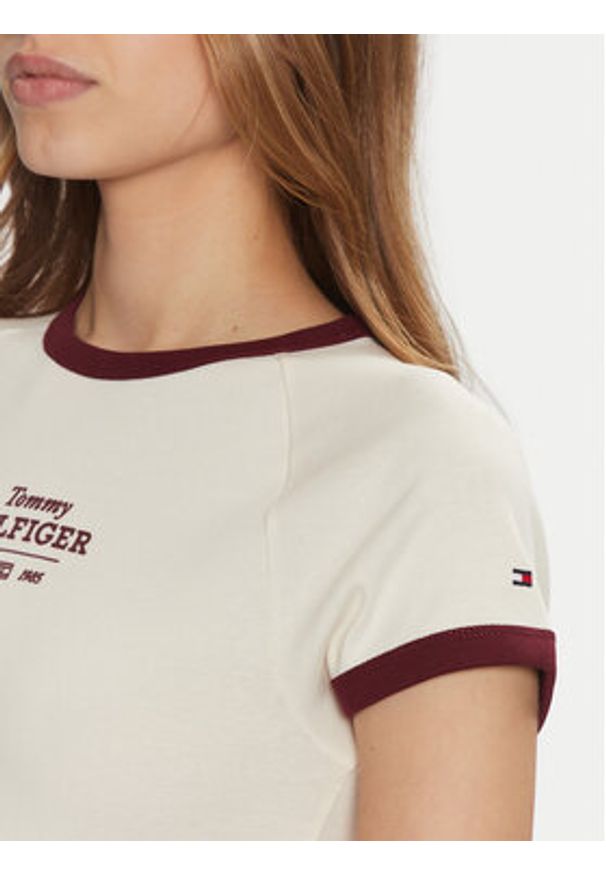 TOMMY HILFIGER - Tommy Hilfiger T-Shirt WW0WW43898 Beżowy Slim Fit. Kolor: beżowy. Materiał: bawełna