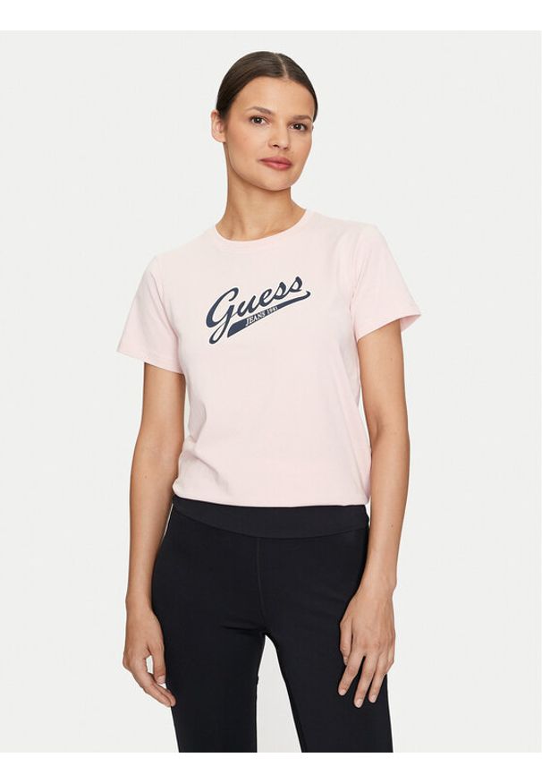 Guess Jeans T-Shirt W4YI13 J1314 Różowy Regular Fit. Kolor: różowy. Materiał: bawełna