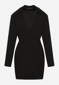 Born2be - Czarna Sukienka Kopertowa z Cienkim Sznureczkiem w Talii Perlea. Okazja: na co dzień. Kolor: czarny. Materiał: skóra. Typ sukienki: kopertowe. Styl: casual, klasyczny #4