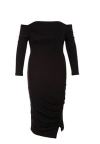 Renee - Czarna Sukienka Adriesana. Kolor: czarny. Materiał: dzianina. Wzór: aplikacja. Typ sukienki: proste, asymetryczne. Długość: midi #5