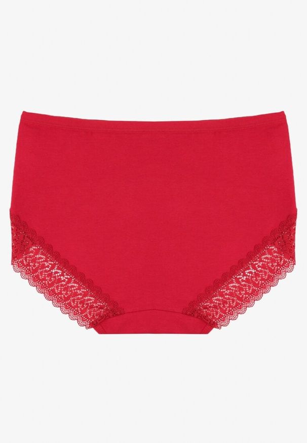 Renee - Bordowe Bawełniane Majtki Figi Zdobione Koronką Idilene. Kolekcja: plus size. Kolor: czerwony. Materiał: koronka, bawełna. Wzór: koronka, aplikacja