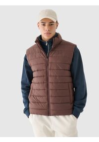 4f - 4F Bezrękawnik puchowy z wypełnieniem syntetycznym męski - brązowy L. Okazja: na co dzień. Typ kołnierza: kołnierzyk stójkowy. Kolor: brązowy. Materiał: puch, syntetyk. Długość rękawa: bez rękawów. Długość: długie. Styl: casual, klasyczny, sportowy #1