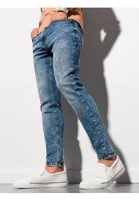 Ombre Clothing - Spodnie męskie jeansowe z marmurkowym efektem SLIM FIT P1022 - niebieskie - XXL. Kolor: niebieski. Materiał: jeans