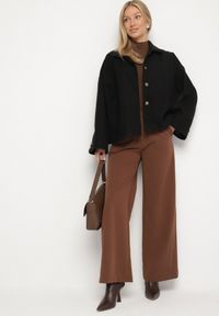 Born2be - Czarna Przejściowa Kurtka Koszulowa o Prostym Kroju Tiberea. Okazja: na spacer. Kolor: czarny. Materiał: poliester, jeans, satyna. Styl: elegancki #5