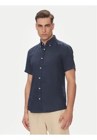 BOSS Koszula H-Roan 50539352 Granatowy Slim Fit. Kolor: niebieski. Materiał: len