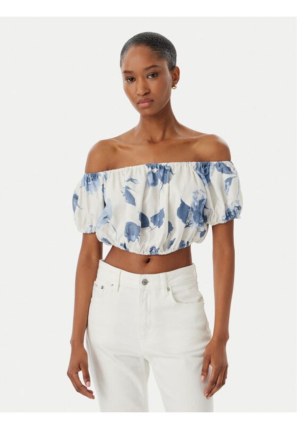 Guess Bluzka W6GHA1 W2447 Biały Regular Fit. Kolor: biały. Materiał: len