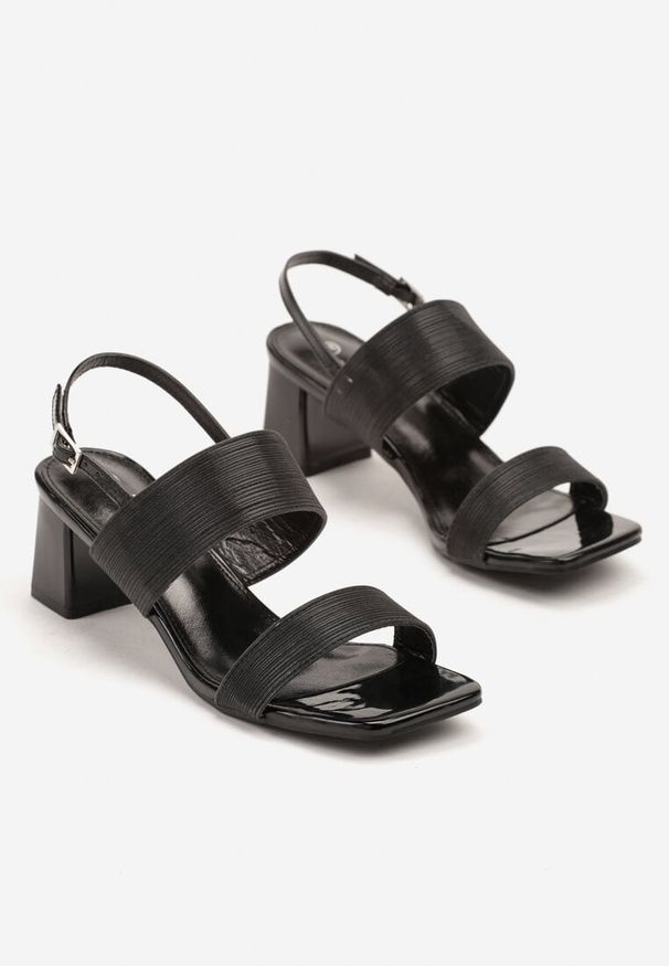 Renee - Czarne Sandały Brokatowe na Słupkowym Obcasie z Metalicznym Połyskiem Greltewi. Kolor: czarny. Materiał: jeans. Obcas: na obcasie. Styl: elegancki. Wysokość obcasa: średni