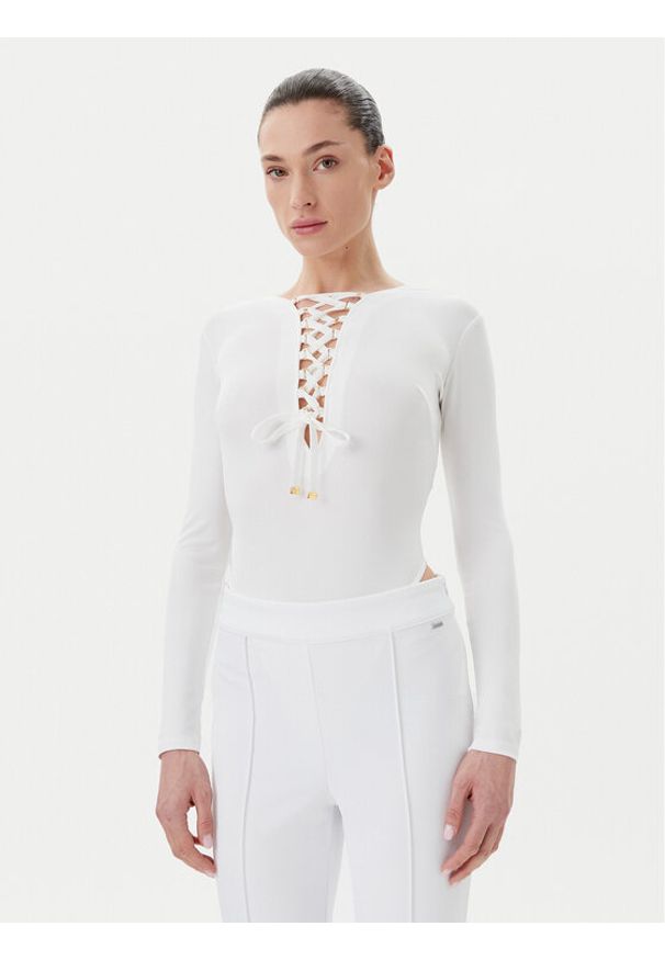Elisabetta Franchi Body BO-019-51E2-V350 Biały Slim Fit. Kolor: biały. Materiał: wiskoza