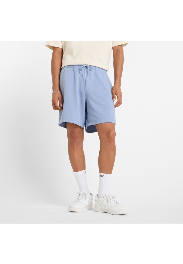 Spodenki męskie New Balance MS41520DUS – niebieskie. Kolor: niebieski. Materiał: bawełna, poliester, materiał, dresówka