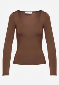 Renee - Brązowa Bluzka Longsleeve z Wiskozą i Kwadratowym Dekoltem Seliusei. Typ kołnierza: dekolt kwadratowy. Kolor: brązowy. Materiał: dzianina, wiskoza. Długość rękawa: długi rękaw. Długość: długie. Styl: klasyczny #5