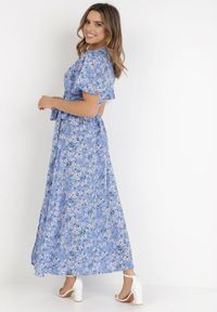 Born2be - Niebieska Sukienka Theminophe. Okazja: na co dzień. Kolor: niebieski. Materiał: tkanina, wiskoza, materiał. Wzór: kropki. Typ sukienki: rozkloszowane, kopertowe, proste. Styl: casual. Długość: maxi #6