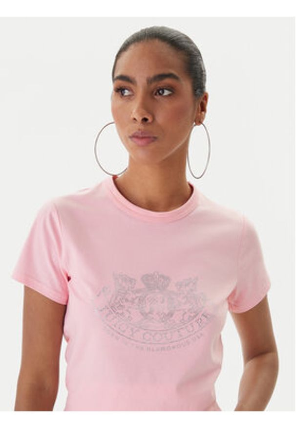 Juicy Couture T-Shirt JCGTK225015 Różowy Slim Fit. Kolor: różowy. Materiał: bawełna