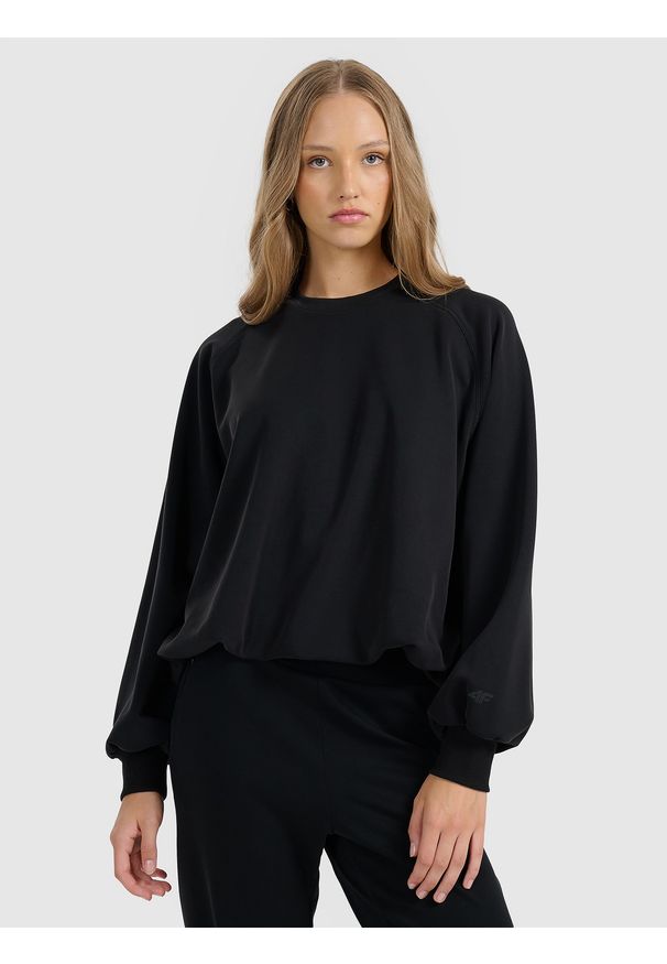 4f - 4F Bluza dresowa nierozpinana z modalem damska - czarna L. Okazja: na co dzień. Kolor: czarny. Materiał: dresówka. Styl: casual