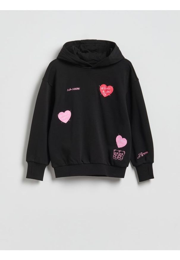 Reserved - Bluza z aplikacją - czarny. Kolor: czarny. Materiał: dzianina, bawełna. Wzór: aplikacja