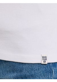 Big-Star - Bluzka damska z prążkowanej dzianiny biała Nathalie 101. Kolor: biały. Materiał: dzianina, prążkowany. Długość: długie. Wzór: aplikacja, kolorowy #8