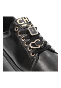 CheBello - Czarne Sneakersy Chebello Damskie Stylowe Obuwie. Kolor: czarny. Materiał: skóra. Szerokość cholewki: normalna. Obcas: na obcasie. Wysokość obcasa: średni #5