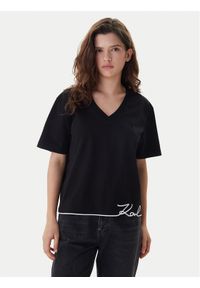 Karl Lagerfeld - KARL LAGERFELD T-Shirt B1W17031 Czarny Relaxed Fit. Typ kołnierza: dekolt w karo. Kolor: czarny. Materiał: bawełna #1