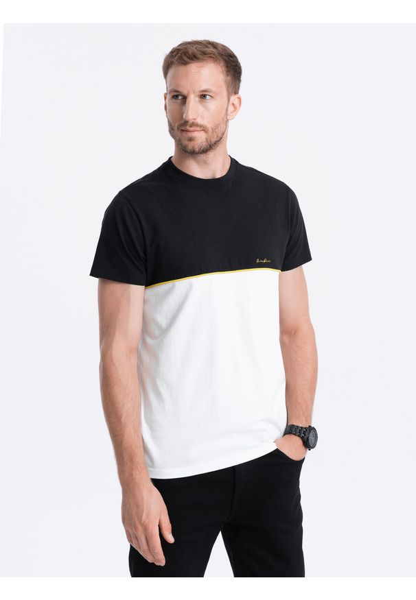 Ombre Clothing - T-shirt męski bawełniany dwukolorowy - czarno-biały V2. Kolor: biały. Materiał: bawełna. Wzór: nadruk
