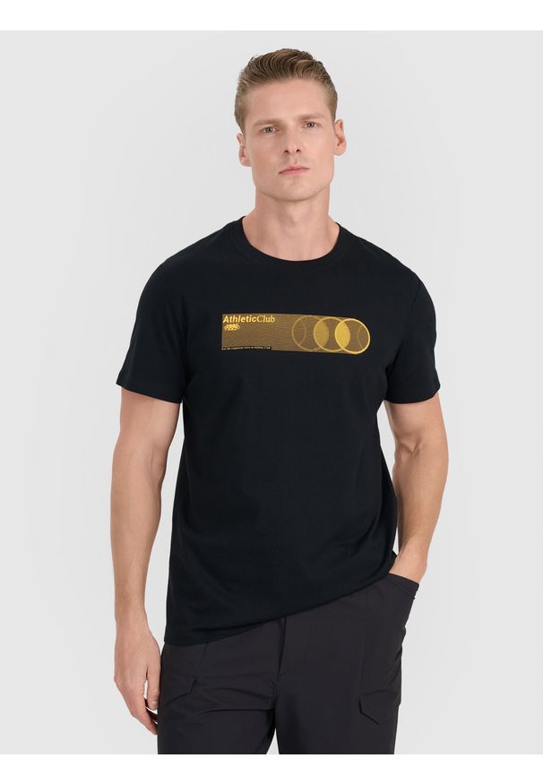 4f - 4F T-shirt regular z nadrukiem męski - czarny L. Okazja: na co dzień. Kolor: czarny. Materiał: jersey, materiał, bawełna. Długość rękawa: krótki rękaw. Długość: krótkie. Wzór: nadruk. Styl: sportowy, klasyczny, casual