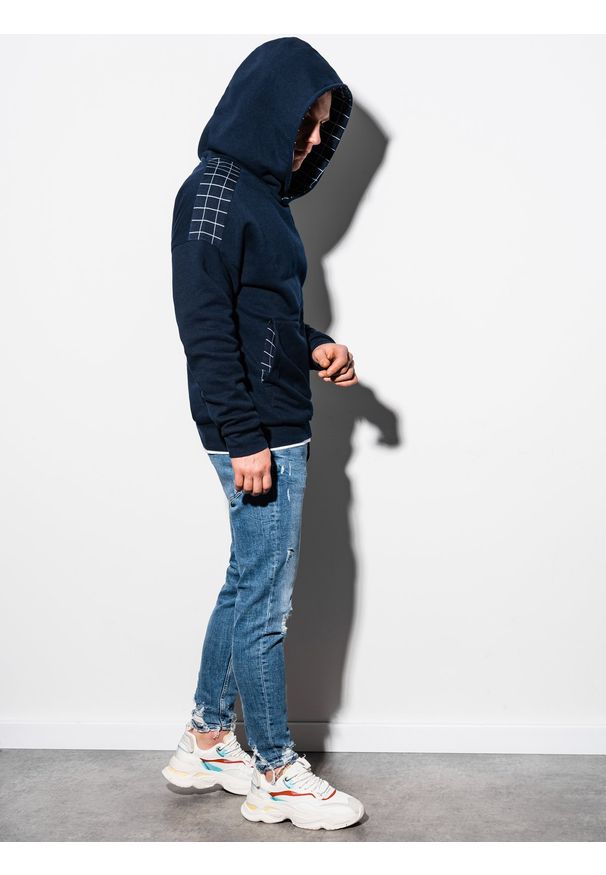 Ombre Clothing - Bluza męska z kapturem B1207 - granatowa - XXL. Typ kołnierza: kaptur. Kolor: niebieski. Materiał: bawełna, dzianina, poliester. Wzór: kratka
