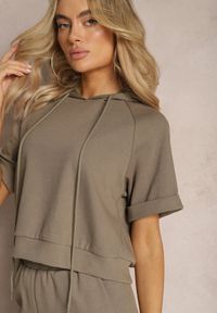 Renee - Zielony Komplet Dresowy Bluza z Kapturem i Krótkimi Rękawami oraz Szorty Choana. Kolor: zielony. Materiał: dresówka #5