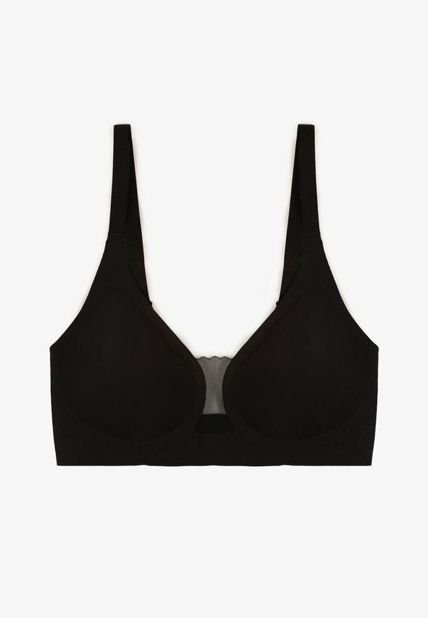 Born2be - Czarny Biustonosz z Ozdobnym Wycięciem Ezirelle. Kolor: czarny. Materiał: jeans. Rodzaj stanika: wyciągane miseczki. Wzór: gładki