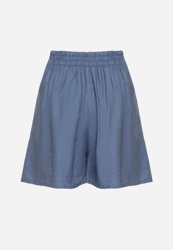 Born2be - Jasnoniebieskie Bawełniane Luźne Szorty z Wysokim Stanem i Gumką w Pasie Vinnea. Okazja: na co dzień. Stan: podwyższony. Kolor: niebieski. Materiał: bawełna. Sezon: lato. Styl: casual