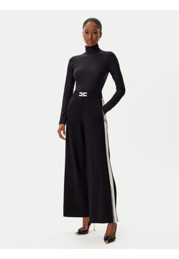 Elisabetta Franchi Spodnie dzianinowe KP-69S-56E2-V380 Czarny Regular Fit. Kolor: czarny. Materiał: wiskoza