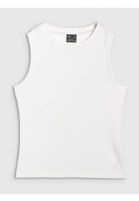 4f - 4F Top slim gładki damski - biały S. Kolor: biały. Materiał: dzianina, bawełna, jersey, materiał, elastan. Wzór: gładki