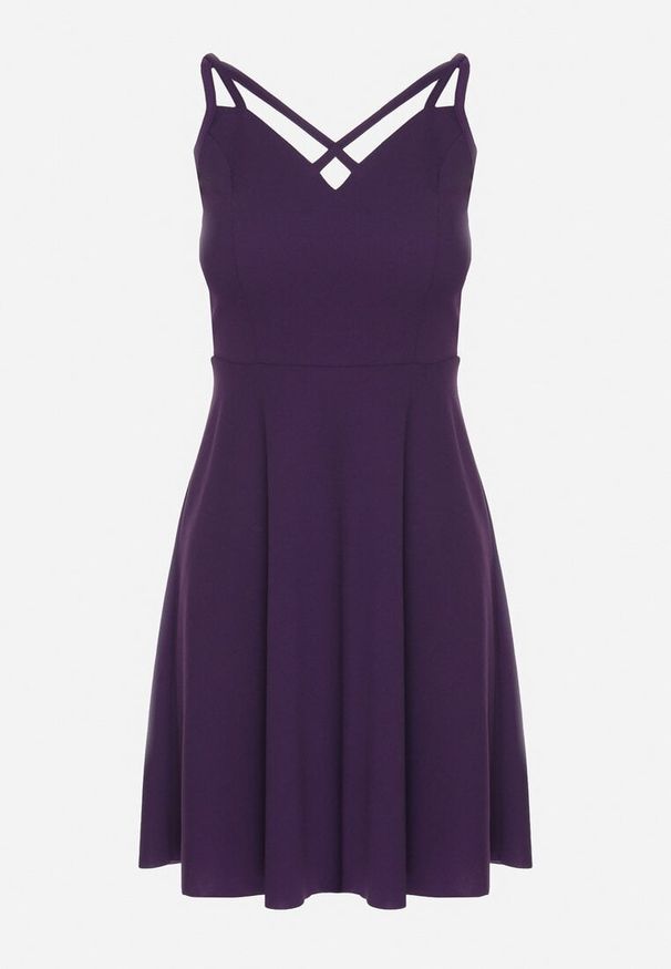 Born2be - Fioletowa Rozkloszowana Sukienka z Ozdobnymi Paskami Redaina. Kolor: fioletowy. Długość rękawa: na ramiączkach. Styl: elegancki