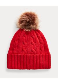 Ralph Lauren - RALPH LAUREN - Czerwona czapka z pomponem. Kolor: czerwony. Materiał: futro, dzianina, wełna. Wzór: aplikacja, kolorowy, ze splotem #2