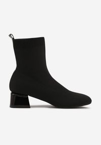 Born2be - Czarne Botki Vices na Stożkowym Obcasie ze Skarpetkową Cholewką Aturrie. Okazja: na co dzień. Zapięcie: bez zapięcia. Kolor: czarny. Materiał: jeans. Szerokość cholewki: normalna. Obcas: na obcasie. Styl: casual, elegancki. Wysokość obcasa: średni #6