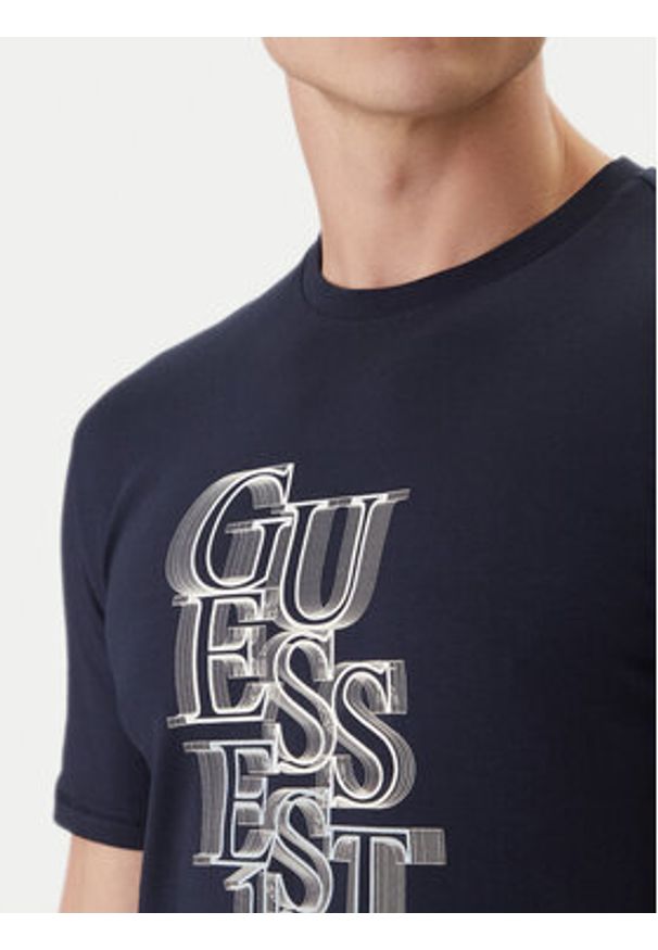 Guess T-Shirt M6GI10 K2991 Granatowy Slim Fit. Kolor: niebieski. Materiał: bawełna
