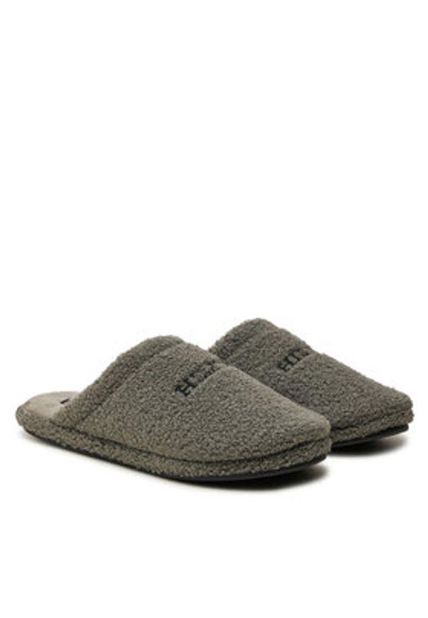 TOMMY HILFIGER - Tommy Hilfiger Kapcie Warm Curly House Shoe FM0FM05226 Szary. Kolor: szary. Materiał: materiał