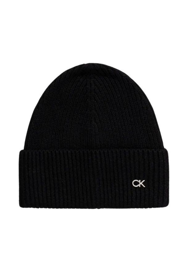 Calvin Klein - CALVIN KLEIN Czarna wełniana damska czapka z domieszką kaszmiru. Kolor: czarny. Materiał: wełna, kaszmir