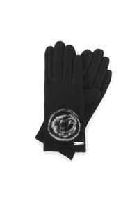 Wittchen - Damskie rękawiczki z puszkiem czarne. Kolor: czarny. Materiał: wełna. Wzór: aplikacja. Sezon: jesień, zima. Styl: klasyczny, elegancki