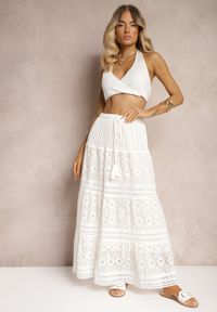 Renee - Biała Spódnica Maxi z Gumką w Pasie i Koronkowymi Wstawkami Brayle. Kolor: biały. Materiał: koronka. Sezon: lato #4