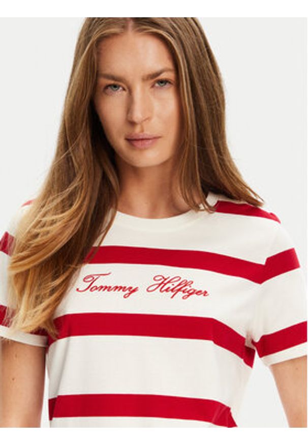 TOMMY HILFIGER - Tommy Hilfiger T-Shirt Script WW0WW45746 Écru Regular Fit. Materiał: bawełna