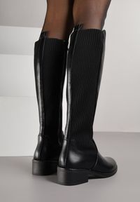 Born2be - Czarne Klasyczne Kozaki Muszkieterki na Płaskiej Podeszwie Belonell. Okazja: na co dzień. Kolor: czarny. Materiał: dzianina. Obcas: na płaskiej podeszwie. Styl: klasyczny #2