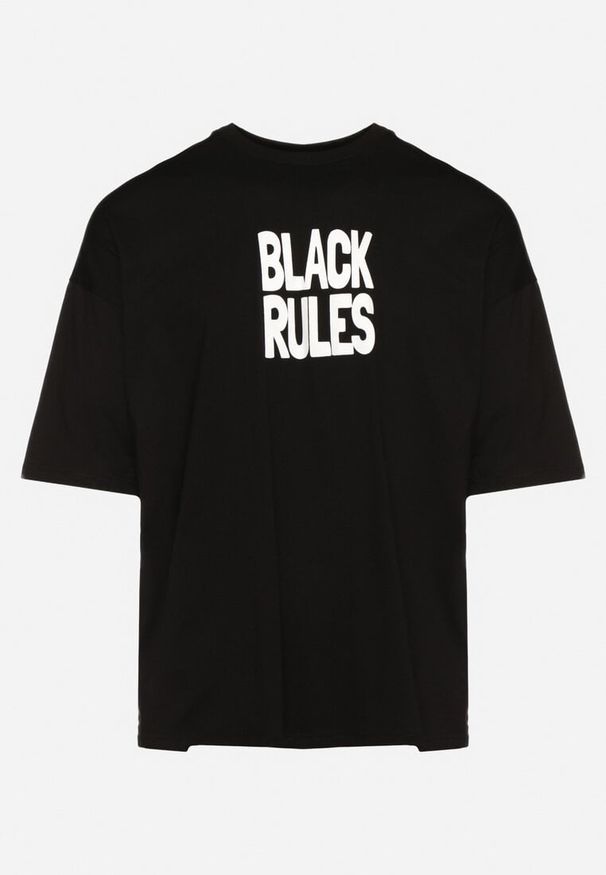 Born2be - Czarna Bawełniana Koszulka T-shirt z Nadrukiem po Obu Stronach Daven. Kolor: czarny. Materiał: bawełna. Długość rękawa: krótki rękaw. Długość: krótkie. Wzór: nadruk